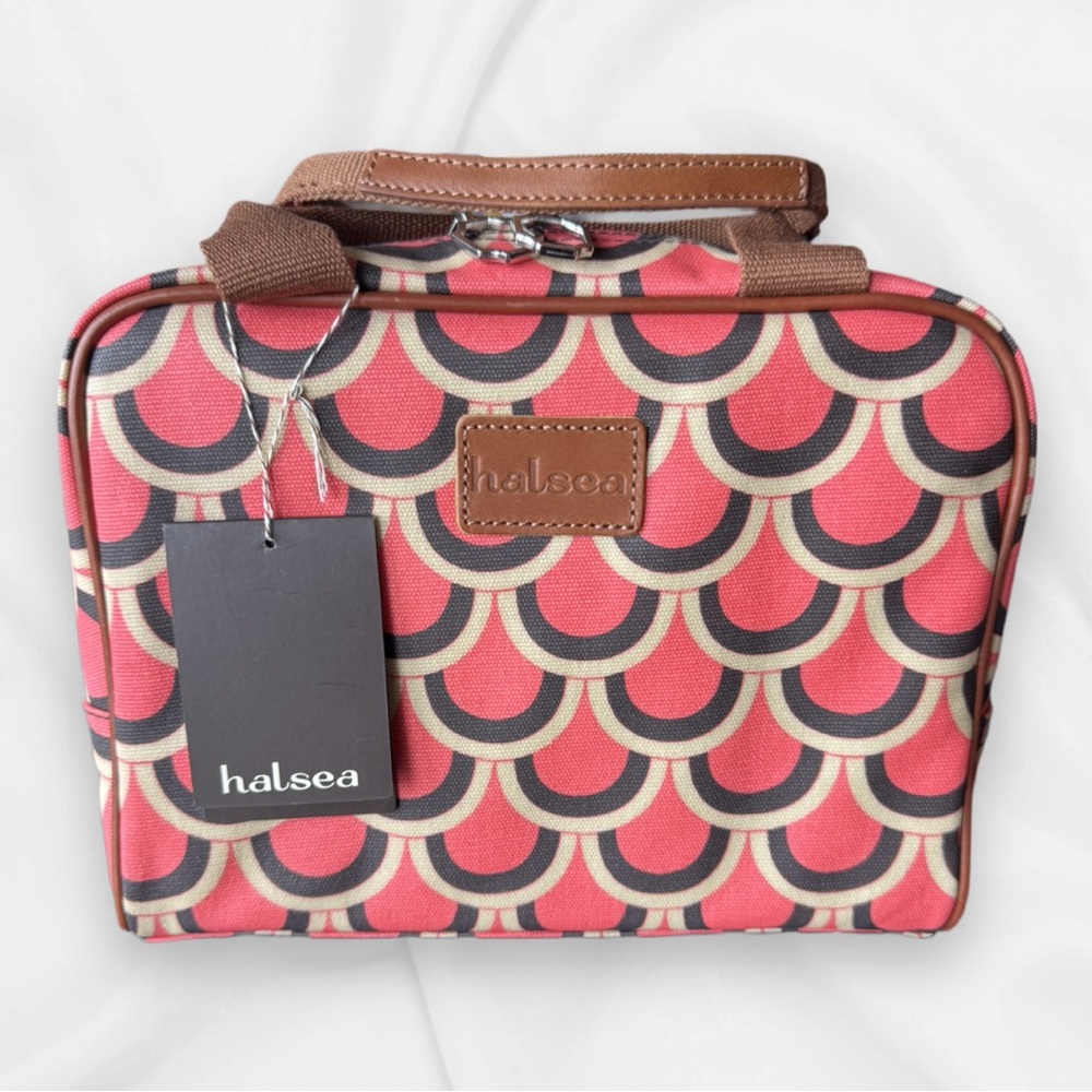 Halsea Kona Koi Coated Canvas Train Cosmetic Case – Coral (Style #A71KK)